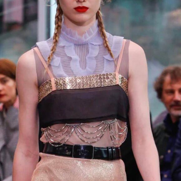 Prada silk organza sleeveless blouse with ruffles, crepe lining cami 10 - Picture 2 of 13